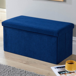 Home Source Corduroy Blue Rectangular Folding Ottoman