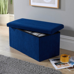 Home Source Corduroy Blue Rectangular Folding Ottoman - thumbnail 3