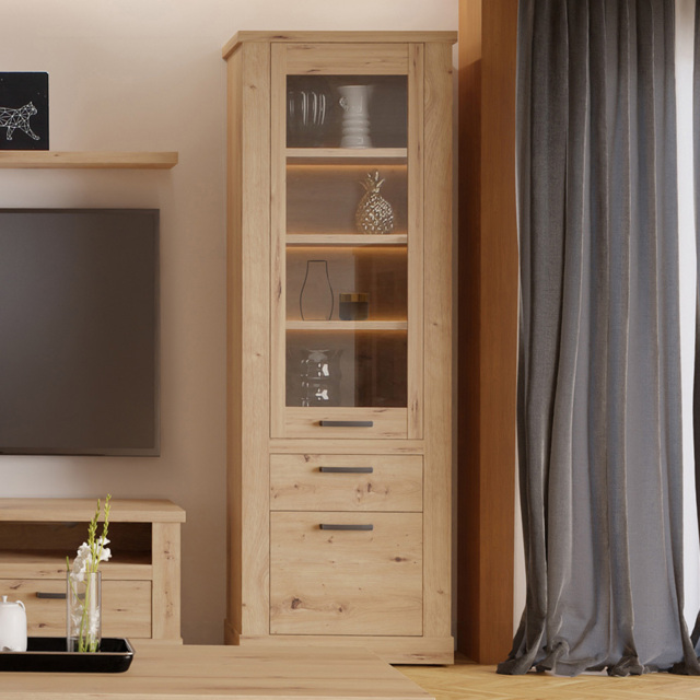 Florence Corona 2 Door Single Drawer Artisan Oak Narrow Display Cabinet - image 1