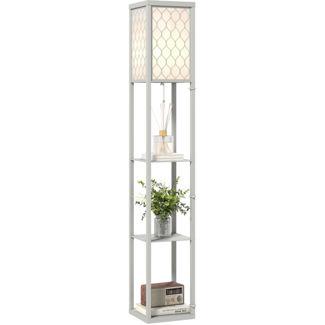 Portland Light Grey 3 Shelf Fabric Shade Floor Lamp - image 1