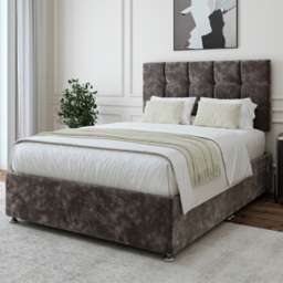 Bedmaster Small Double Charcoal Chenille Divan Base with Pearl Headboard