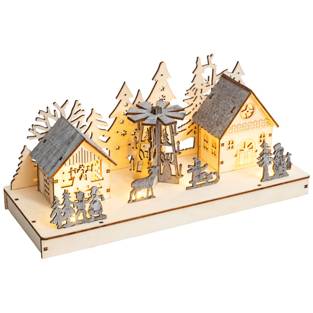 Xmas Haus Light Up Wooden Festive Scene Decoration - image 1