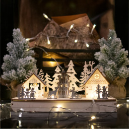 Xmas Haus Light Up Wooden Festive Scene Decoration - thumbnail 2