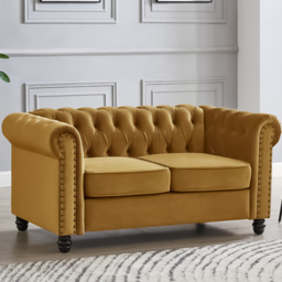 Home Detail Chesterfield 2 Seater Studded Gold Velvet Sofa