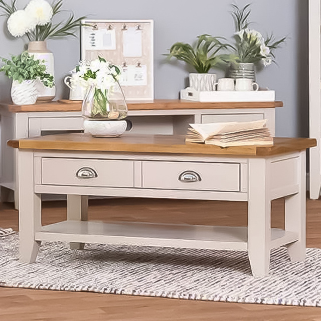 Julian Bowen Richmond 2 Drawer Grey and Pale Oak Coffee Table - image 1