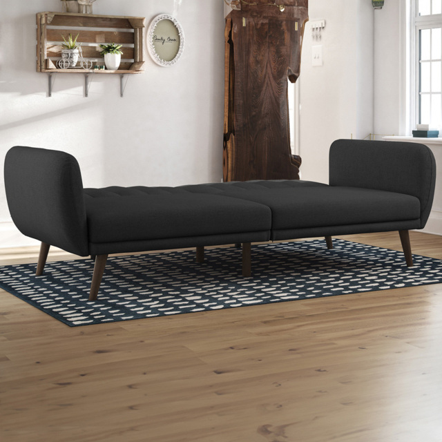 Novogratz Brittany 3 Seater Dark Grey Linen Sectional Sofa Bed - image 1