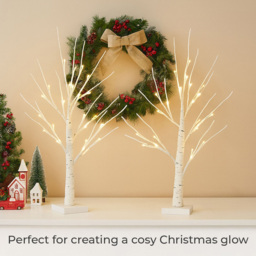 Neo Battery Operated 2 Piece Warm White LED Light Up Twig Tree Christmas Decoration Set 60cm - thumbnail 3