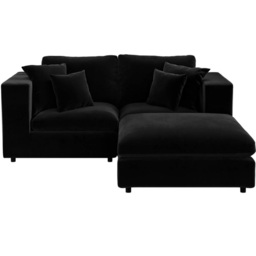 SOLACE+CO Asher Black 3 Seater Velvet Sofa with Footstool - thumbnail 3