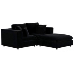 SOLACE+CO Asher Black 3 Seater Velvet Sofa with Footstool - thumbnail 2