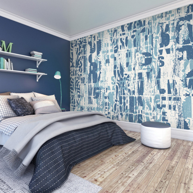 Origin Murals Letterpress Graffiti Blue Wall Mural - image 1