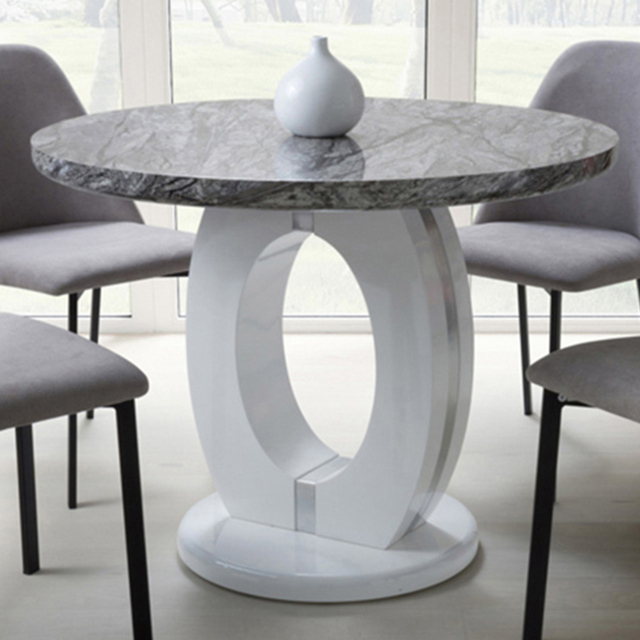 Neptune 4 Seater Round Dining Table Marble Effect - image 1