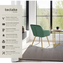 tectake Marilyn Dark Green and Gold Velvet Look Padded Accent Chair Set of 8 - thumbnail 3