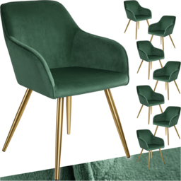 tectake Marilyn Dark Green and Gold Velvet Look Padded Accent Chair Set of 8 - thumbnail 2