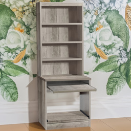 R White Cabinets Grey 4 Shelf Printer Desk Stand with Hutch
