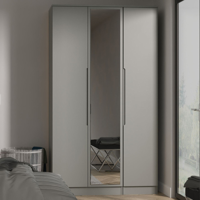 Crowndale Milan Dusk Grey Tall Triple Wardrobe with Mirror Door Ready Assembled - image 1