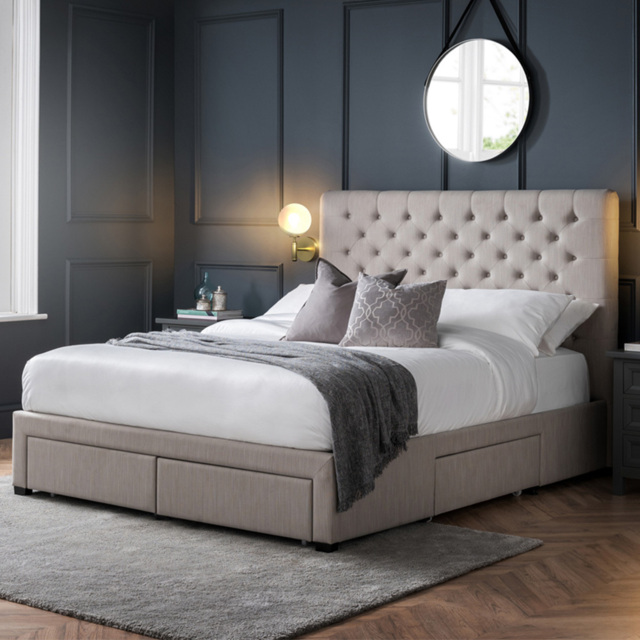 Julian Bowen Wilton Double Deep Button Grey Linen Bed Frame with Underbed Drawers - image 1
