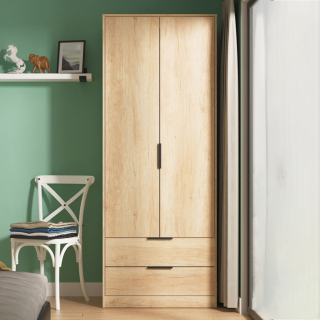 Crowndale Hong Kong 2 Door 2 Drawer Nebraska Oak Tall Wardrobe Ready Assembled - image 1