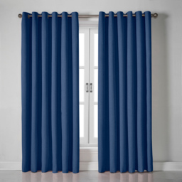 Alan Symonds Linen Look Blackout Ring Top Eyelet Curtains Blue 161 x 137cm