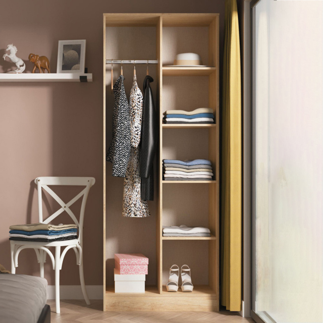 Crowndale Hong Kong 5 Shelf Nebraska Oak Tall Open Wardrobe Ready Assembled - image 1