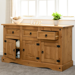 Seconique Corona 3 Door 3 Drawer Distressed Waxed Pine Sideboard