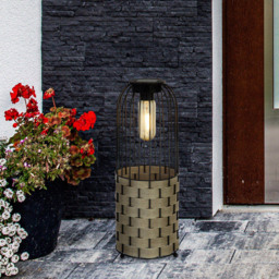 Lighting Collection IP44 Laguna Solar LED Natural Weave Lantern - thumbnail 2