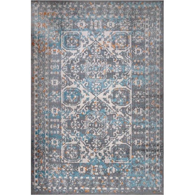 Kukoon Traditional Medallion Bordered Grey and Blue Rug 170 x 120cm - image 1