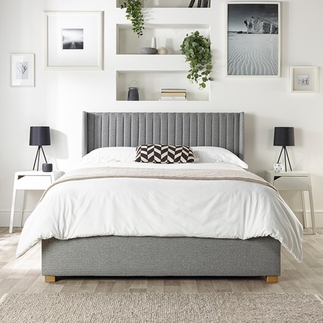 Catherine Lansfield Soho King Size Grey Twill Ottoman Wing Bed - image 1