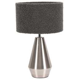 ValueLights Jax Reni Charcoal Grey and Chrome Drum Shade Touch LED Table Lamp