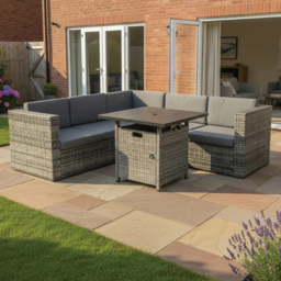 Outdoor Living Ascot Grey 5 Seater Rattan Fire Pit Garden Set - thumbnail 1
