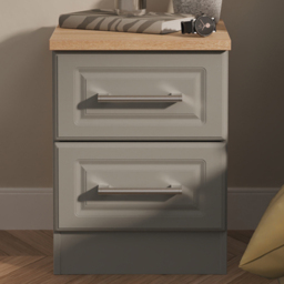 Crowndale Kent Dusk Grey and Bardolino Oak 2 Drawer Compact Bedside Cabinet Ready Assembled - thumbnail 1