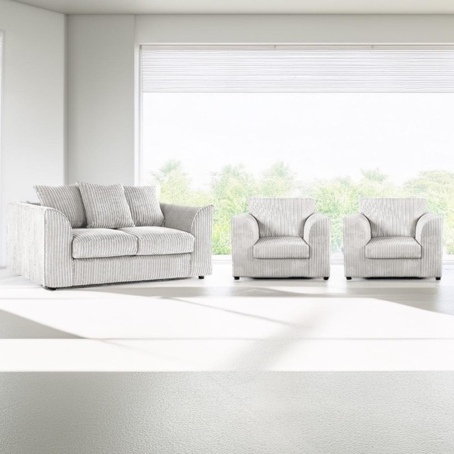 Luxor 4 Seater Silver Jumbo Cord Sofa Set with Scatter Back - image 1