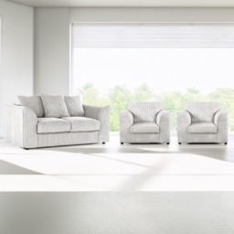 Luxor 4 Seater Silver Jumbo Cord Sofa Set with Scatter Back