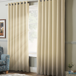 Alan Symonds Essential Plain Ring Top Eyelet Curtains Cream 117 x 183cm - thumbnail 2