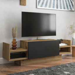 Decorotika Bahar Oud and Black Single Door 4 Shelf TV Unit with Wall Shelf