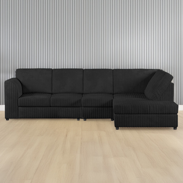 Luxor Black 5 Seater Jumbo Cord L Shaped Right Hand Corner Sofa - image 1