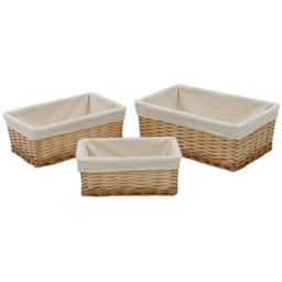 JVL 3 Piece Acacia Honey Rectangular Willow Storage Basket with Lining Set - thumbnail 1
