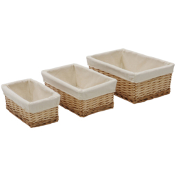 JVL 3 Piece Acacia Honey Rectangular Willow Storage Basket with Lining Set - thumbnail 3
