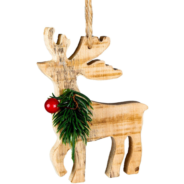 Shatchi Wooden Reindeer Tree Hanging Decoration 12 x 8 x 1.5cm - image 1