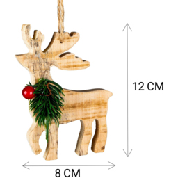 Shatchi Wooden Reindeer Tree Hanging Decoration 12 x 8 x 1.5cm - thumbnail 3