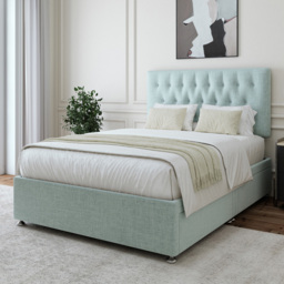 Bedmaster King Size Duck Egg Linen 4 Drawer Divan Base with Lona Headboard