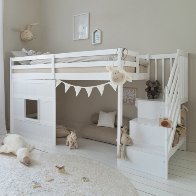 Noa and Nani Kasja White Staircase Mid Sleeper Cabin Bed with Window - image 1