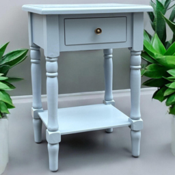 Acacia Home Art Deco Sky Blue Single Drawer Solid Pine Wood Side Table