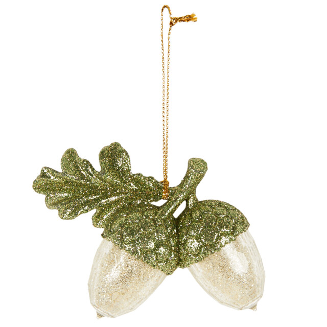 Amber Charm Green and Gold Glitter Acorn Christmas Decoration - image 1