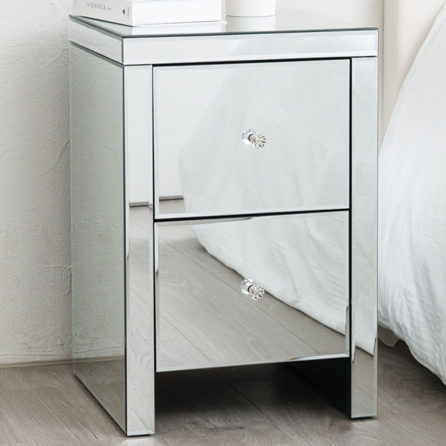 Comfy Living 2 Drawer Mirrored Bedside Table - image 1