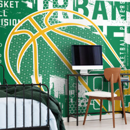 Origin Murals Modern Basketball Green Wall Mural - thumbnail 1