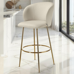 tectake Luana Set of 6 Cream and Gold Velvet Look Padded Bar Stools - thumbnail 1