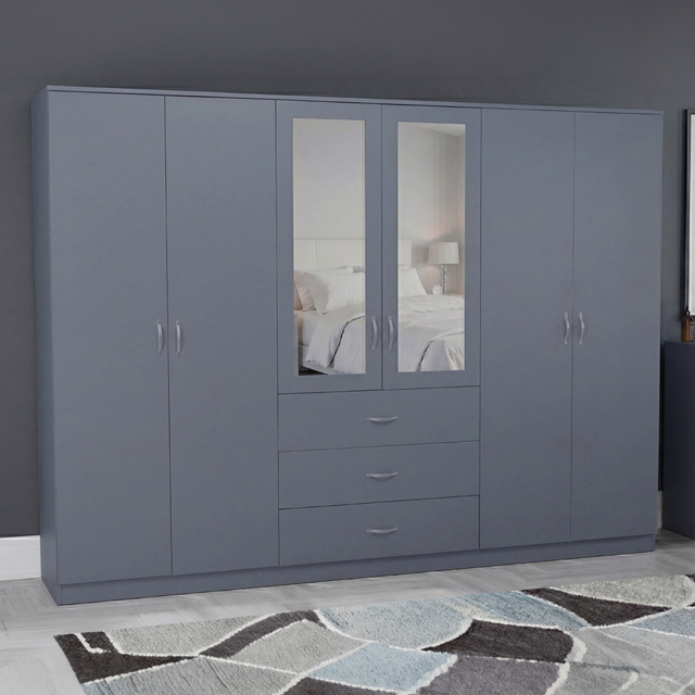Vida Designs Riano Grey 6 Door 3 Drawer Mirrored Wardrobe - image 1