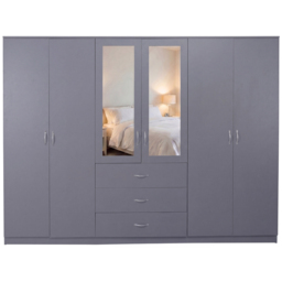 Vida Designs Riano Grey 6 Door 3 Drawer Mirrored Wardrobe - thumbnail 2