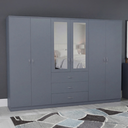Vida Designs Riano Grey 6 Door 3 Drawer Mirrored Wardrobe - thumbnail 1