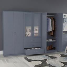 Vida Designs Riano Grey 6 Door 3 Drawer Mirrored Wardrobe - thumbnail 4